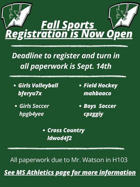 Fall Sports Registration is Now Open